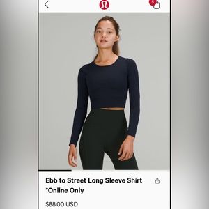 Lululemon Navy Ebb to Street long sleeve crop Size 10